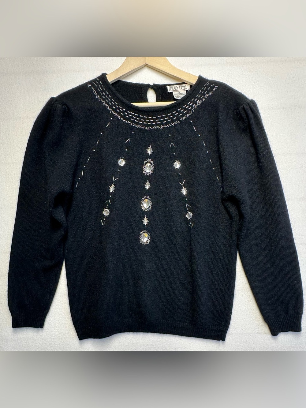 Lindsey Blake Embellished Lambswool Angora Sweater Women’s M Black Knit